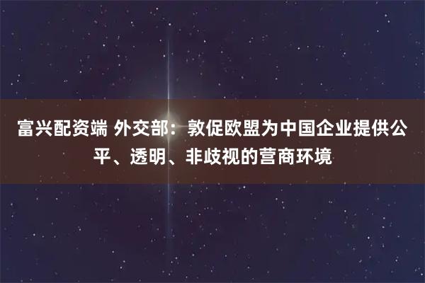 富兴配资端 外交部：敦促欧盟为中国企业提供公平、透明、非歧视的营商环境